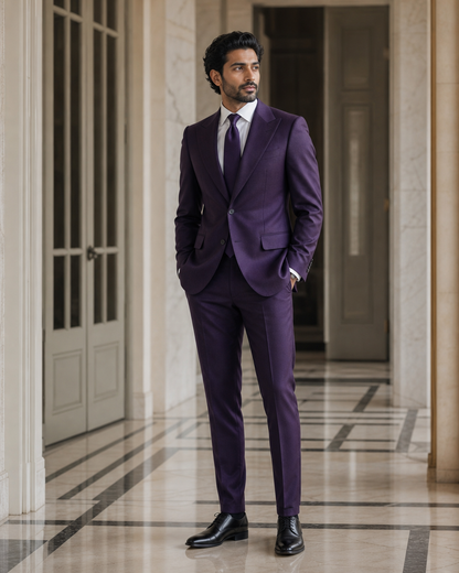 Purple Wool Winter Suit - Custom Made to Measure side back view