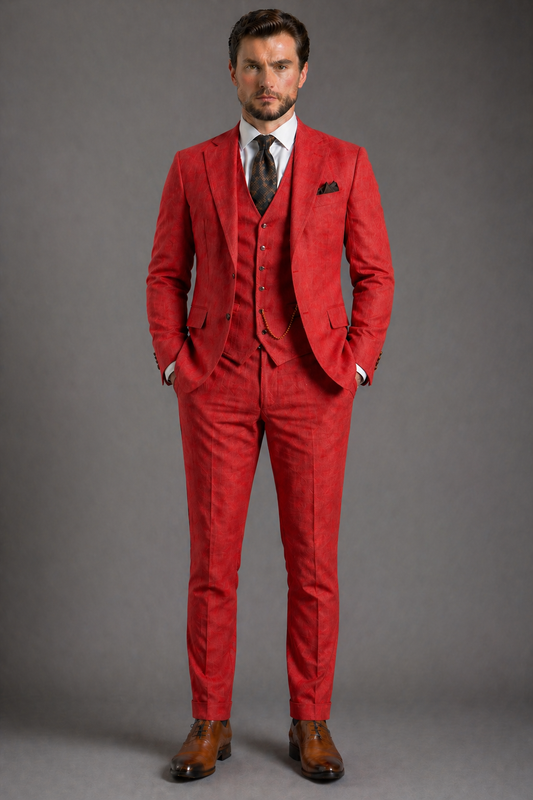Red Linen Slim Fit Suit — Custom Made to Measure