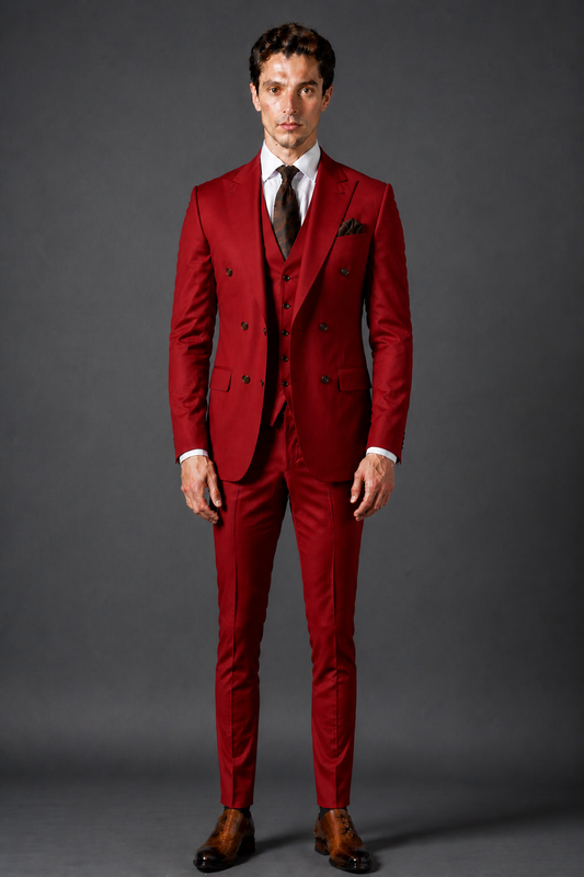 Red Silk Blend Double Breasted Suit — Custom Made to Measure