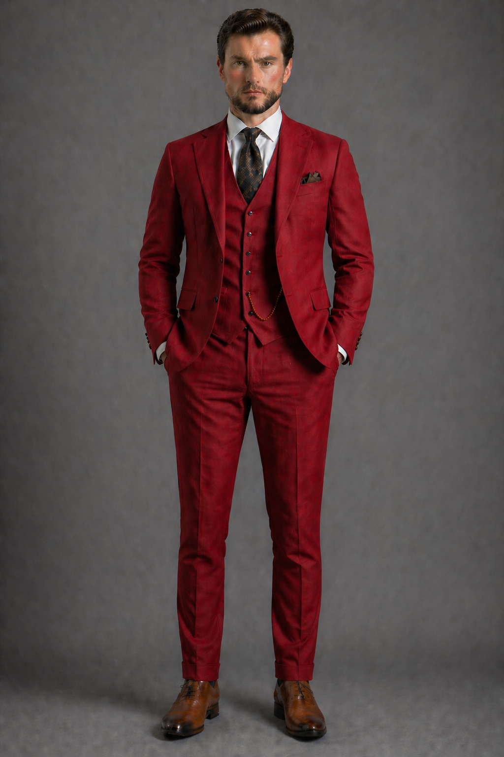 Red Wool Father of the Bride Suit — Custom Made