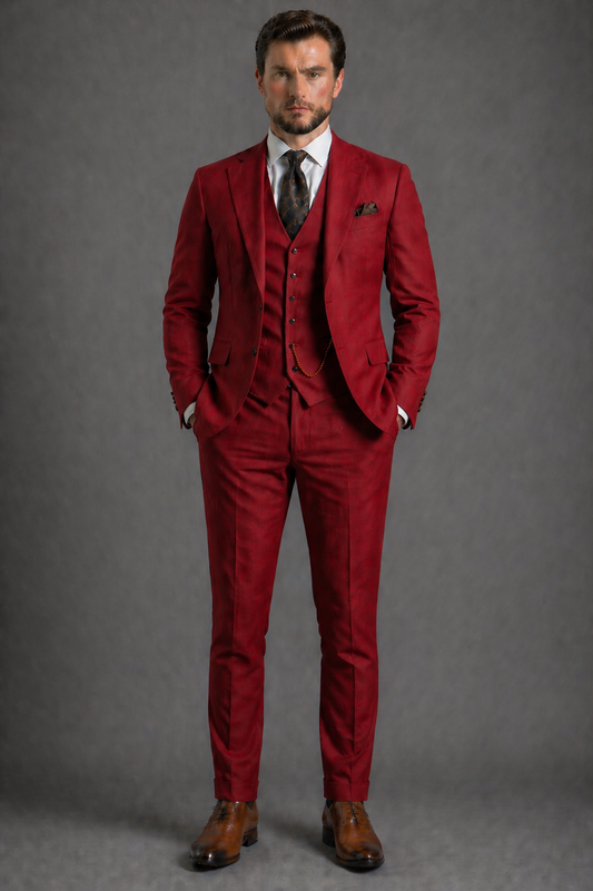 Red Wool Father of the Bride Suit — Custom Made