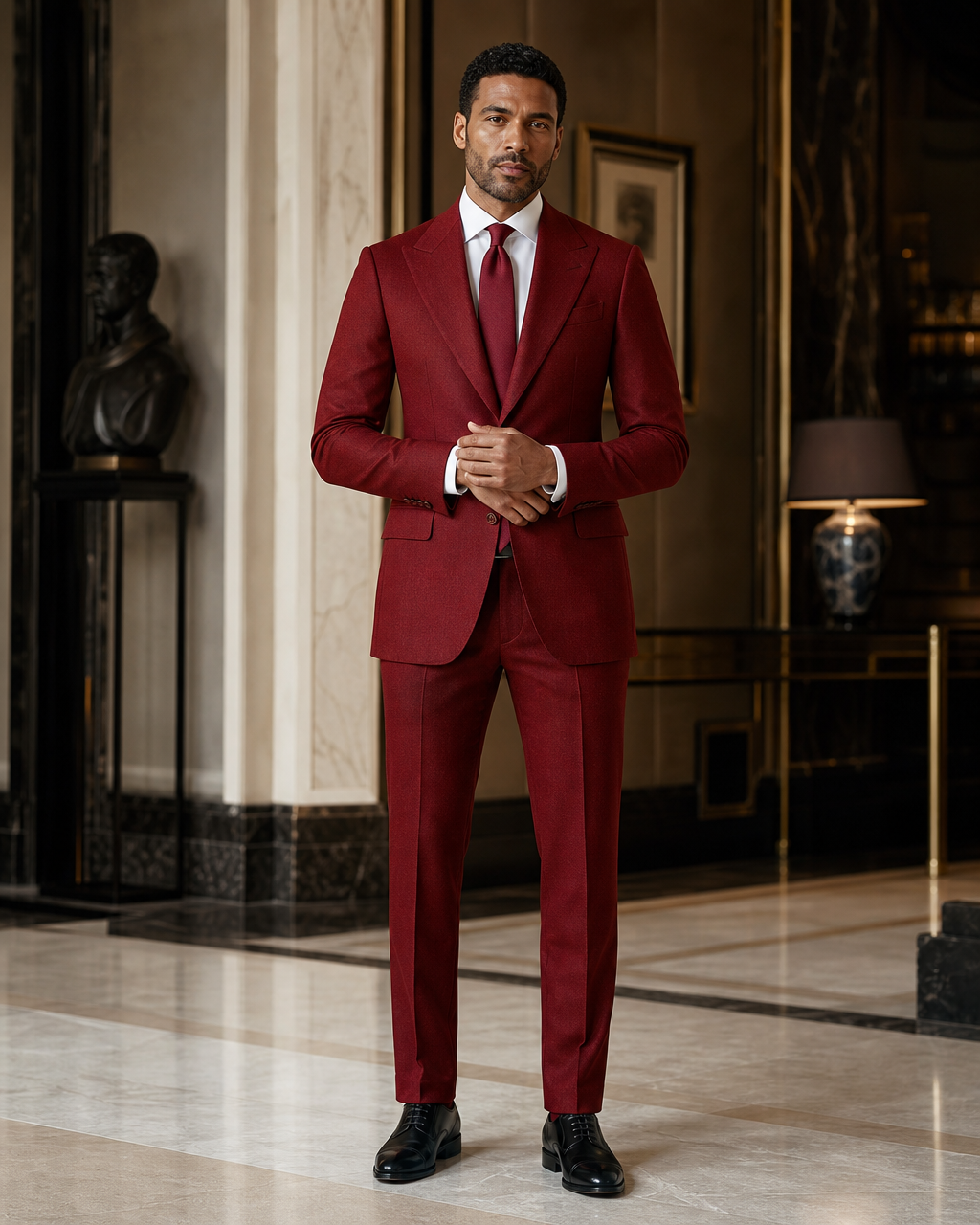 Red Cashmere Blend Winter Suit - Custom Made to Measure front view
