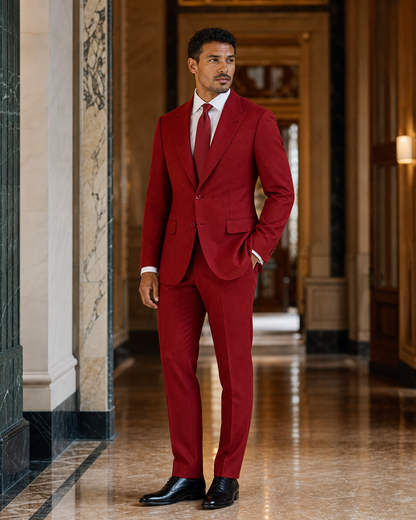 Red Cashmere Blend Winter Suit - Custom Made to Measure side back view