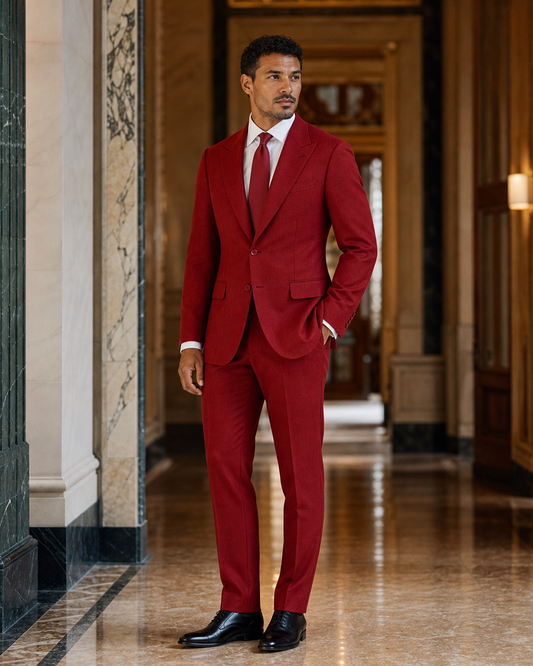 Red Cashmere Blend Winter Suit - Custom Made to Measure side back view