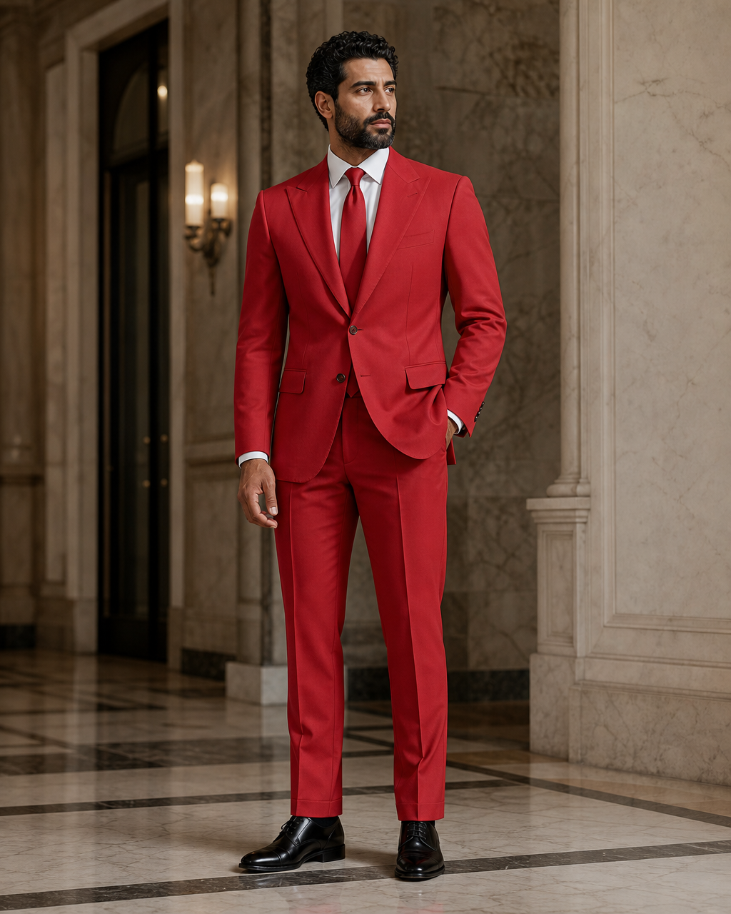 Red Cotton Beach Wedding Suit - Custom Made to Measure side back view