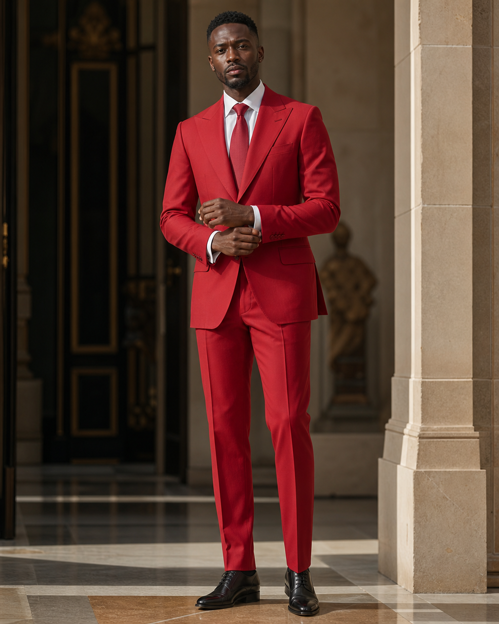 Red Cotton Outdoor Wedding Suit - Custom Made to Measure front view