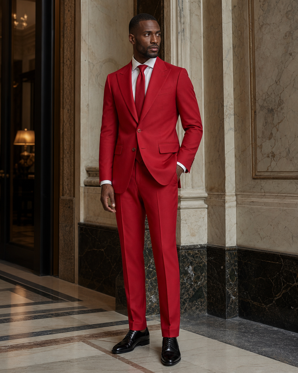 Red Cotton Outdoor Wedding Suit - Custom Made to Measure side back view