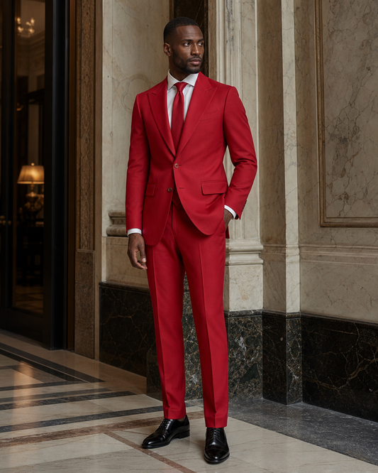 Red Cotton Outdoor Wedding Suit - Custom Made to Measure side back view