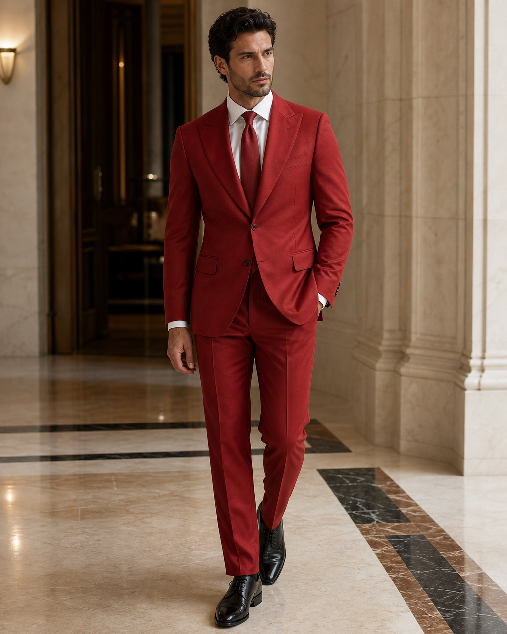 Red Cotton Summer Suit - Custom Made to Measure side back view