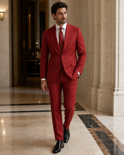 Red Cotton Summer Suit - Custom Made to Measure side back view