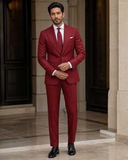 Red Flannel Winter Suit - Custom Made to Measure front view