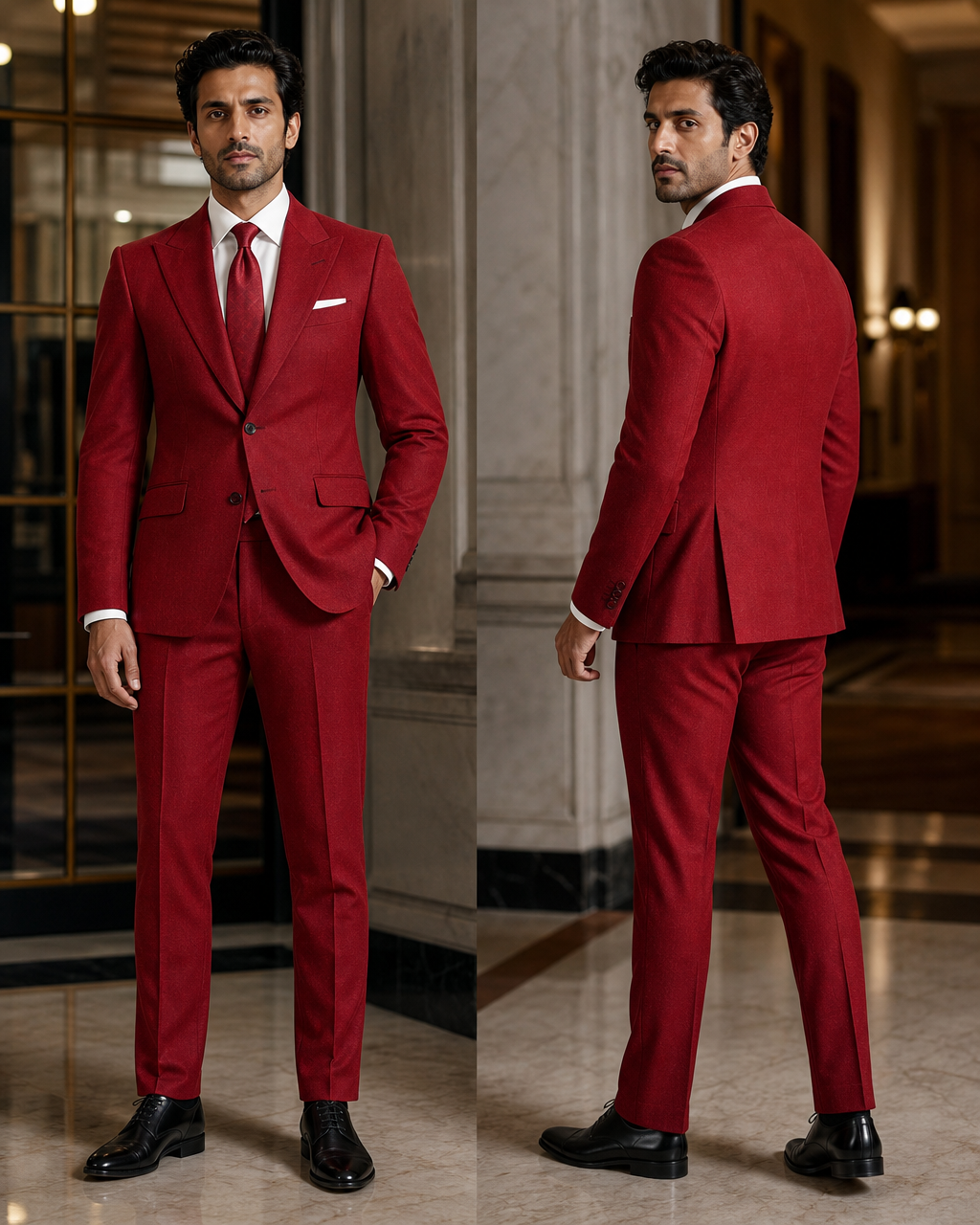 Red Flannel Winter Suit - Custom Made to Measure side back view