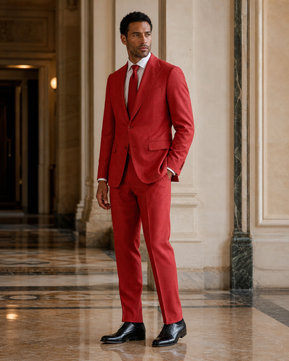 Red Linen Beach Wedding Suit - Custom Made to Measure side back view