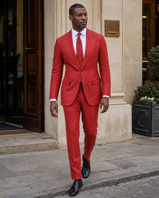 Red Linen Peak Lapel Suit - Custom Made to Measure front view