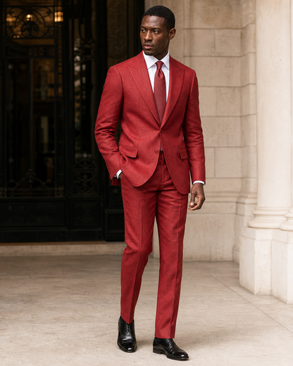 Red Linen Summer Suit - Custom Made to Measure side back view
