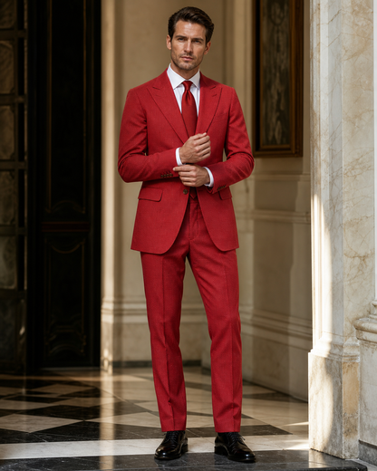Red Seersucker Beach Wedding Suit - Custom Made to Measure front view