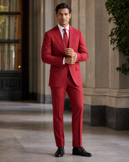Red Seersucker Summer Suit - Custom Made to Measure front view
