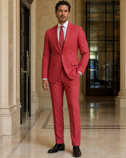 Red Seersucker Summer Suit - Custom Made to Measure side back view