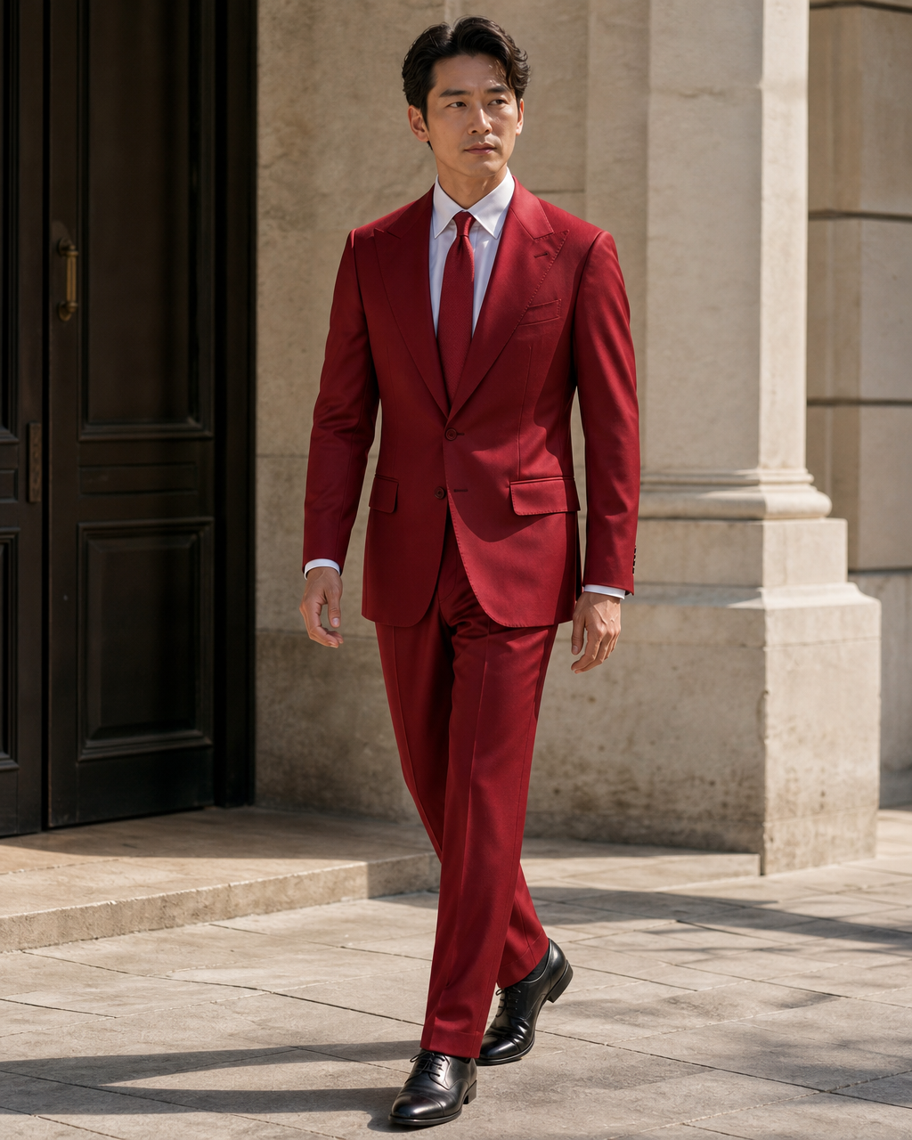 Red Silk Blend Peak Lapel Suit — Custom Made to Measure