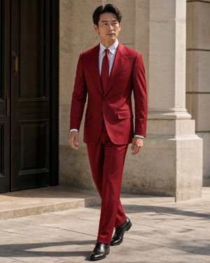 Red Silk Blend Peak Lapel Suit — Custom Made to Measure — 1