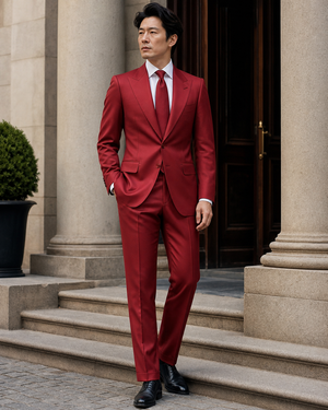 Red Silk Blend Peak Lapel Suit — Custom Made to Measure — 3