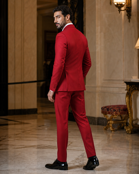 Red Silk Blend Shawl Lapel Suit - Custom Made to Measure side back view