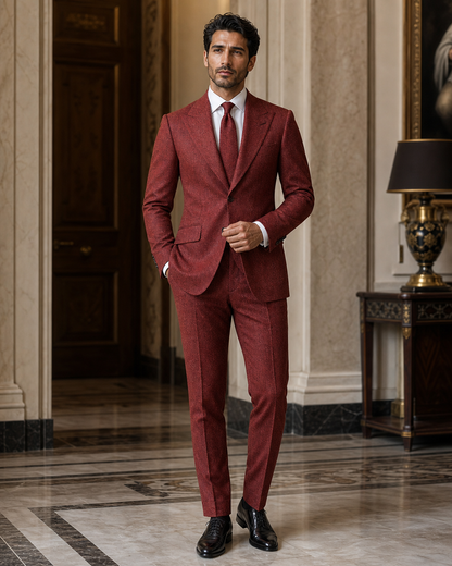Red Tweed Winter Suit - Custom Made to Measure front view