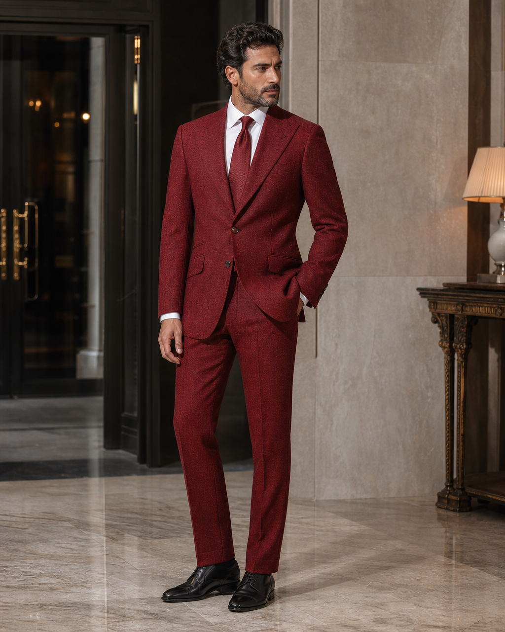 Red Tweed Winter Suit - Custom Made to Measure side back view