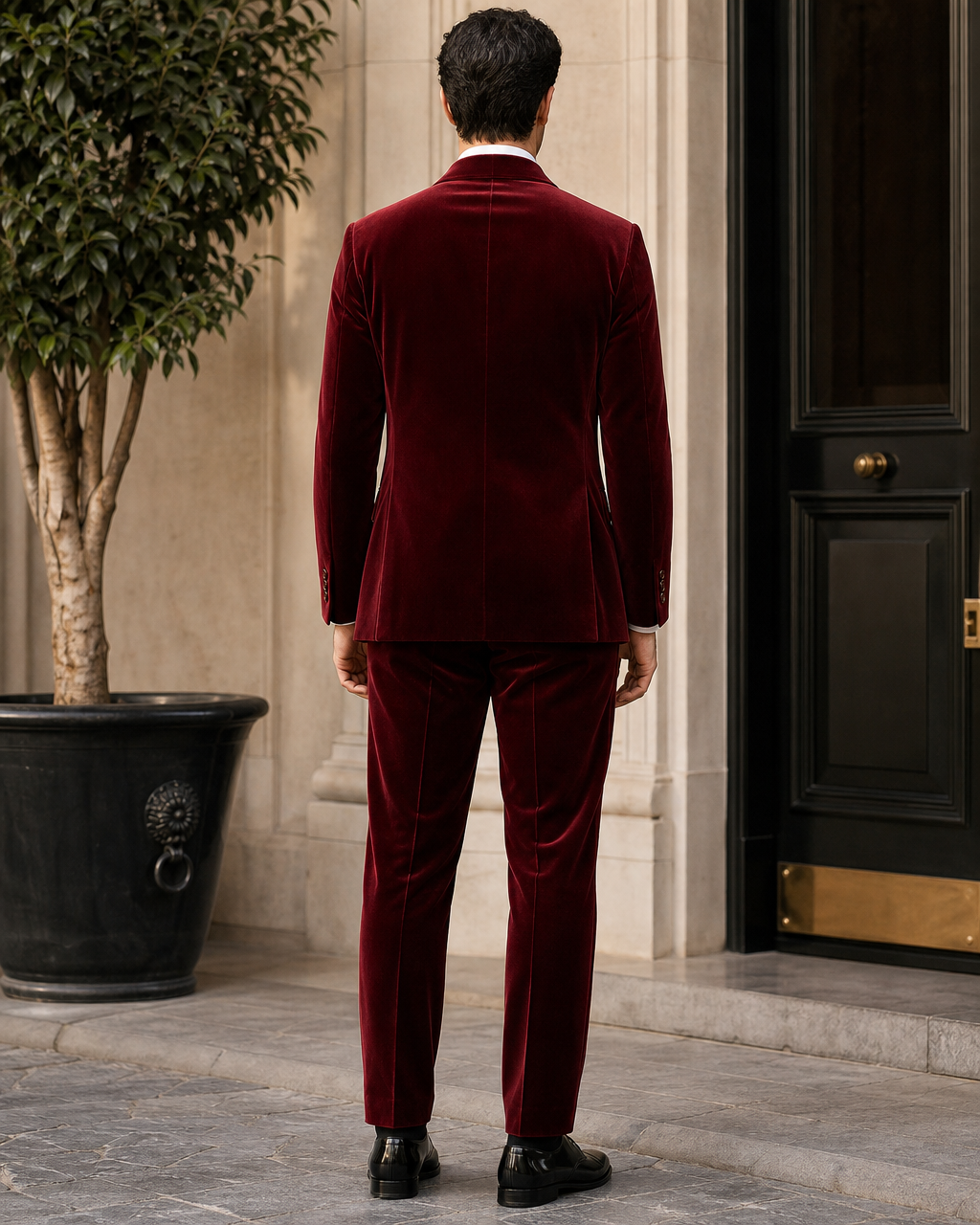 Red Velvet Shawl Lapel Suit - Custom Made to Measure back view