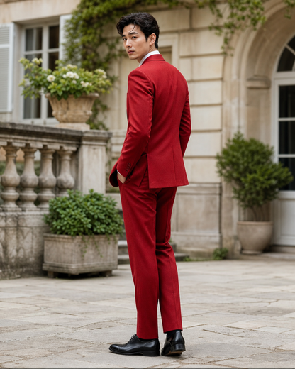 Red Wool Outdoor Wedding Suit — Custom Made to Measure side back view