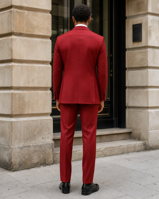 Red Wool Shawl Lapel Suit - Custom Made to Measure back view