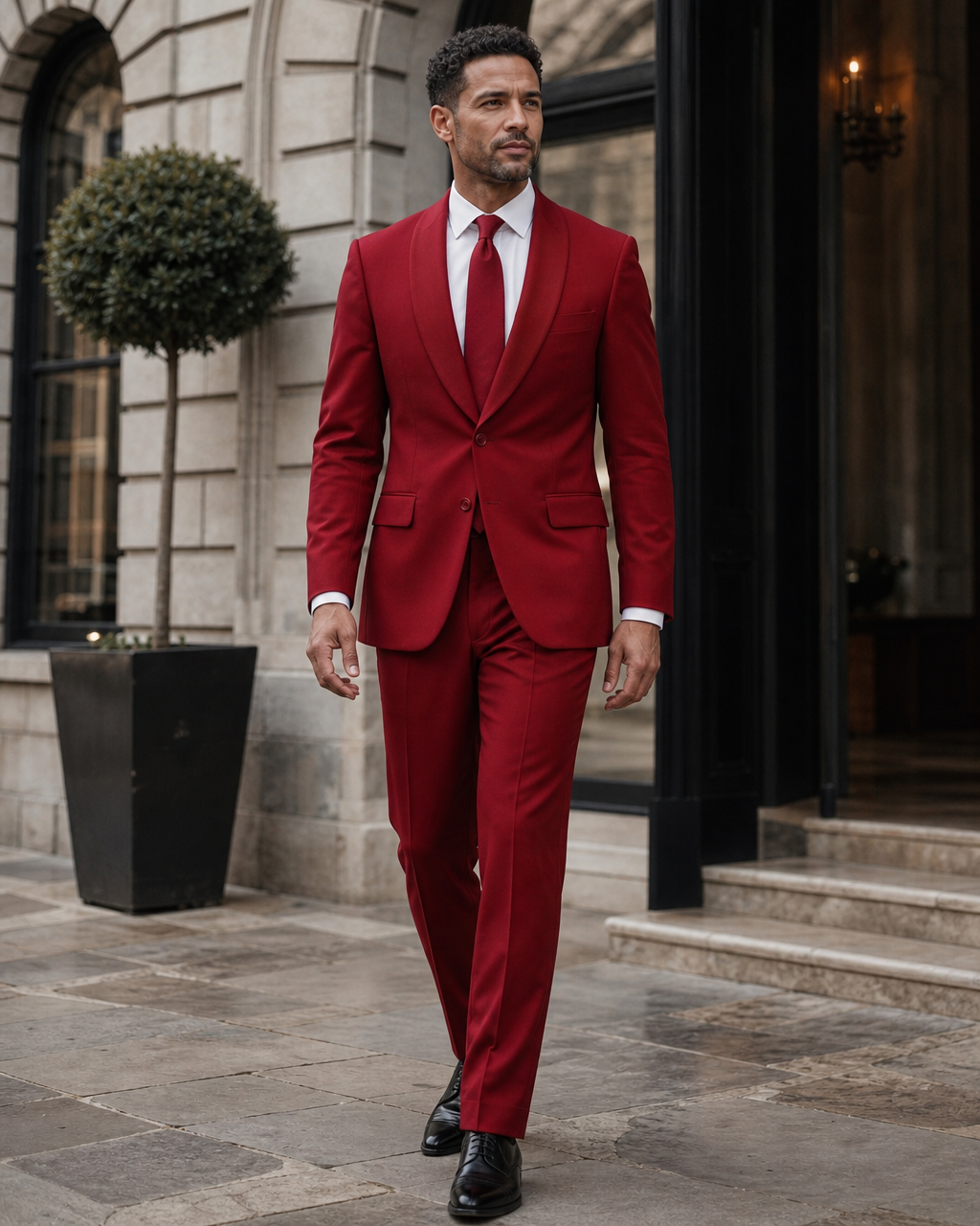 Red Wool Shawl Lapel Suit — Custom Made to Measure