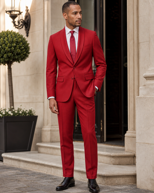 Red Wool Shawl Lapel Suit — Custom Made to Measure — 3