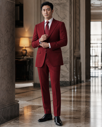 Red Wool Winter Suit - Custom Made to Measure front view