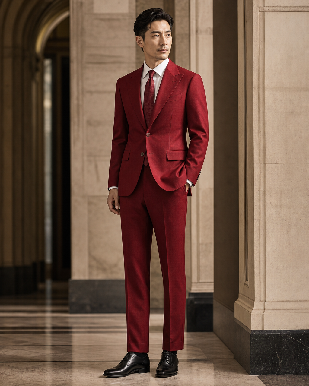 Red Wool Winter Suit - Custom Made to Measure side back view