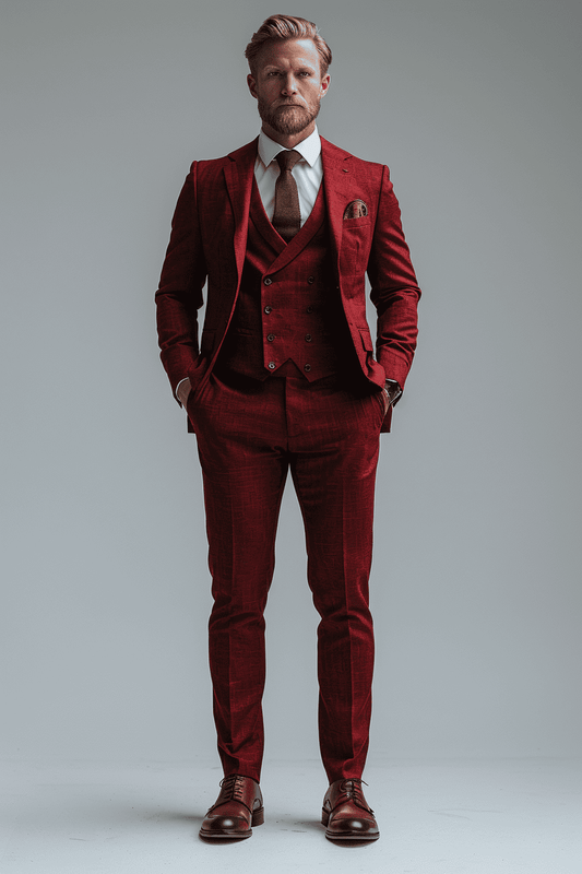 Red Silk Blend Cocktail Party Suit — Custom Made to Measure