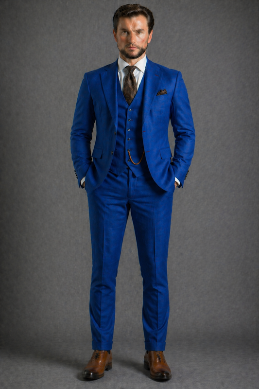 Royal Blue Linen Slim Fit Suit — Custom Made to Measure