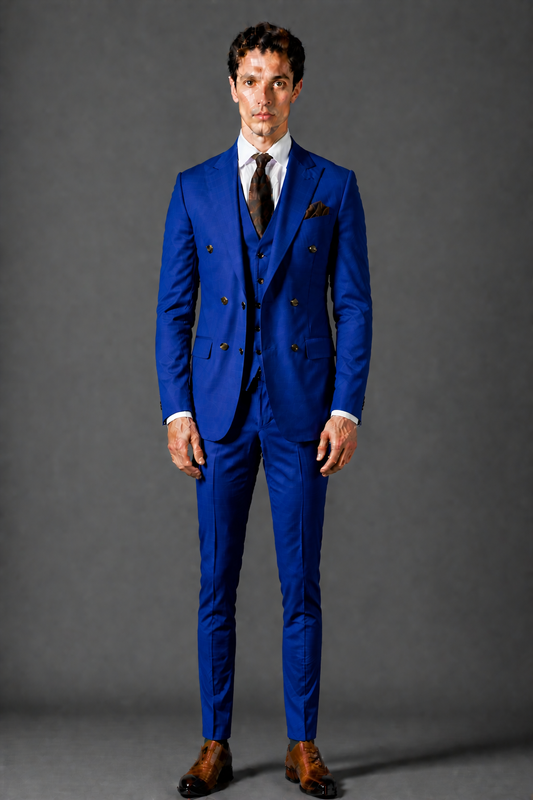 Royal Blue Silk Blend Double Breasted Suit — Custom Made to Measure