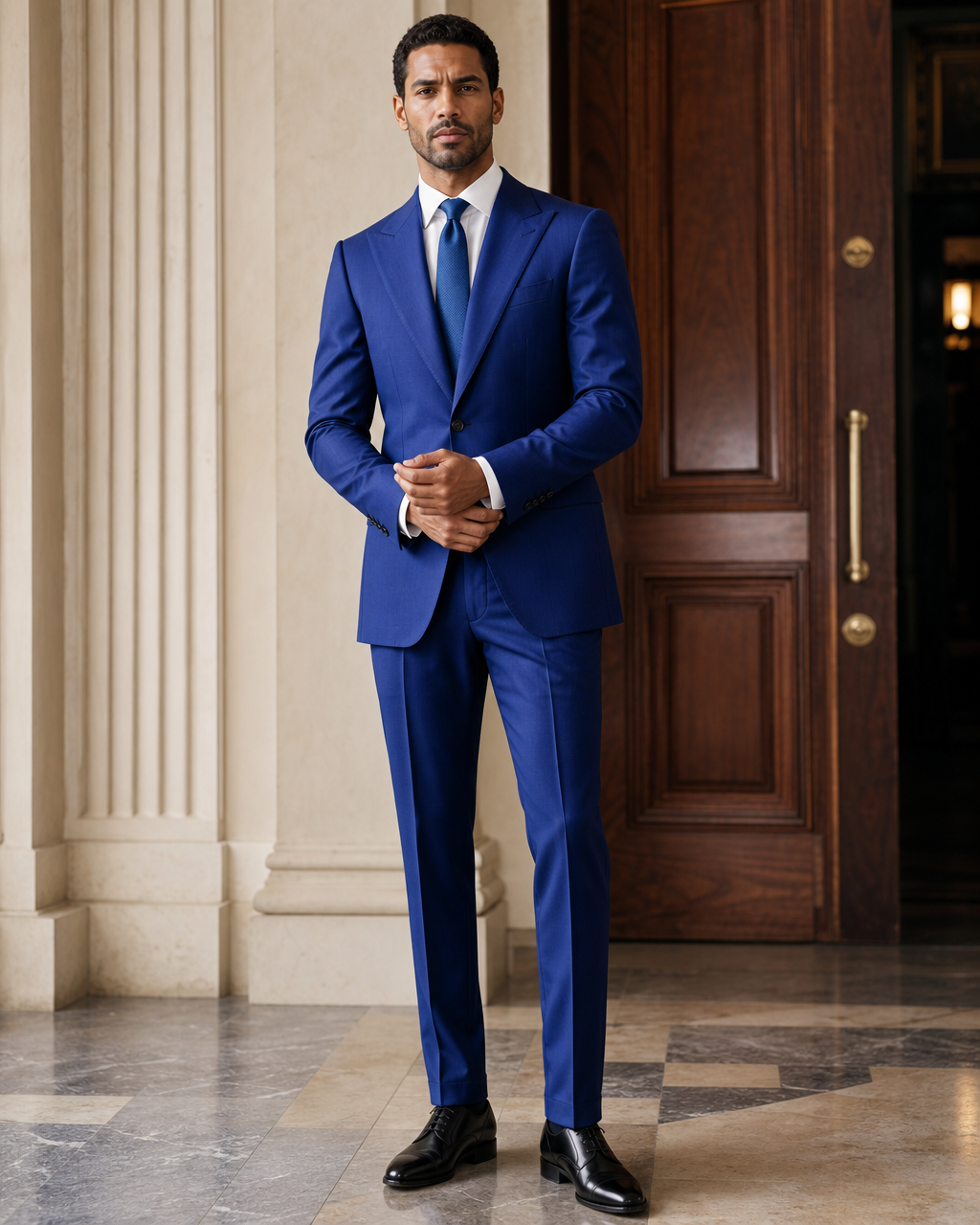 Royal Blue Cashmere Blend Winter Suit - Custom Made to Measure front view