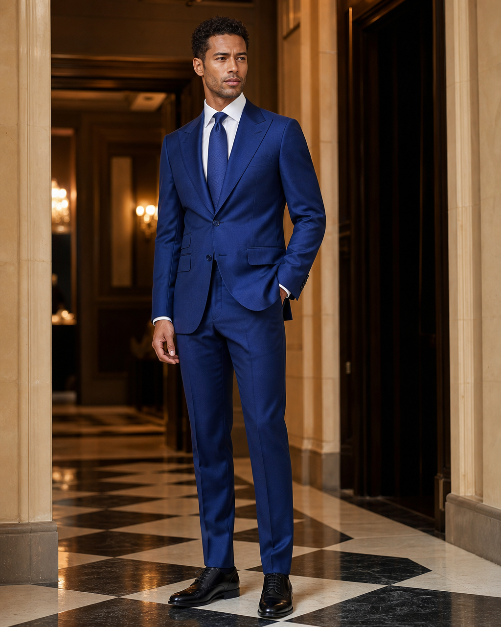 Royal Blue Cashmere Blend Winter Suit - Custom Made to Measure side back view