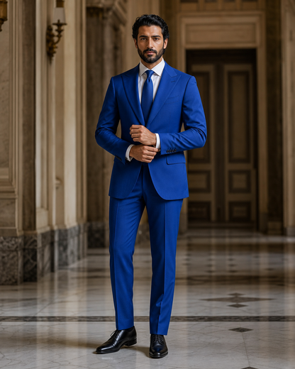 Royal Blue Cotton Beach Wedding Suit - Custom Made to Measure front view