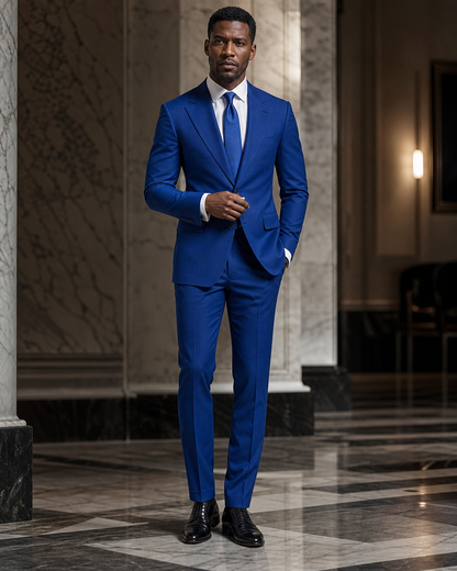 Royal Blue Cotton Outdoor Wedding Suit - Custom Made to Measure front view