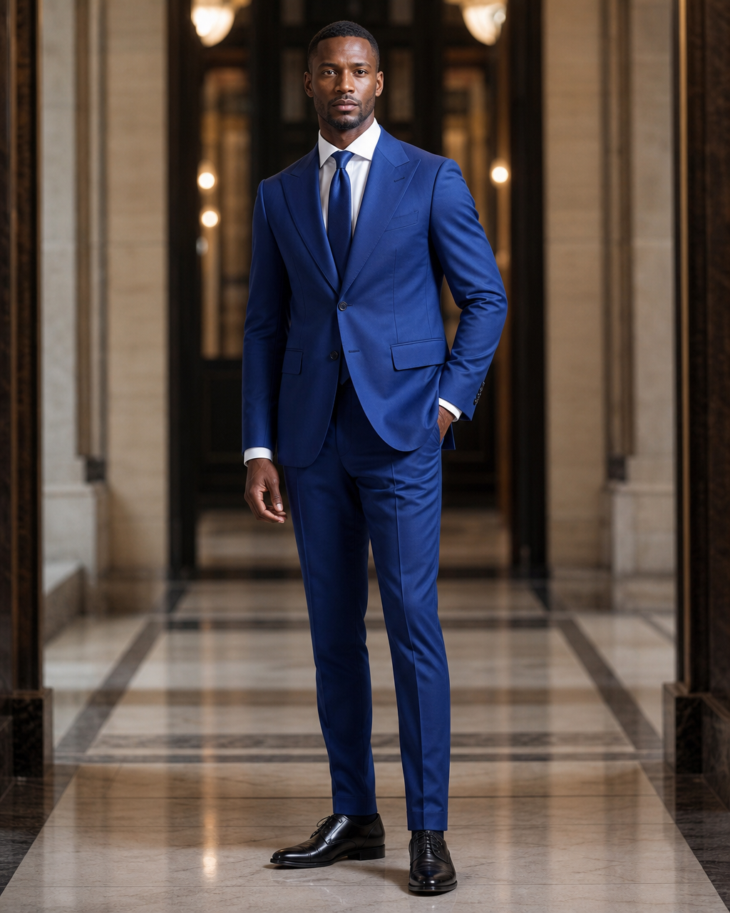 Royal Blue Cotton Outdoor Wedding Suit - Custom Made to Measure side back view