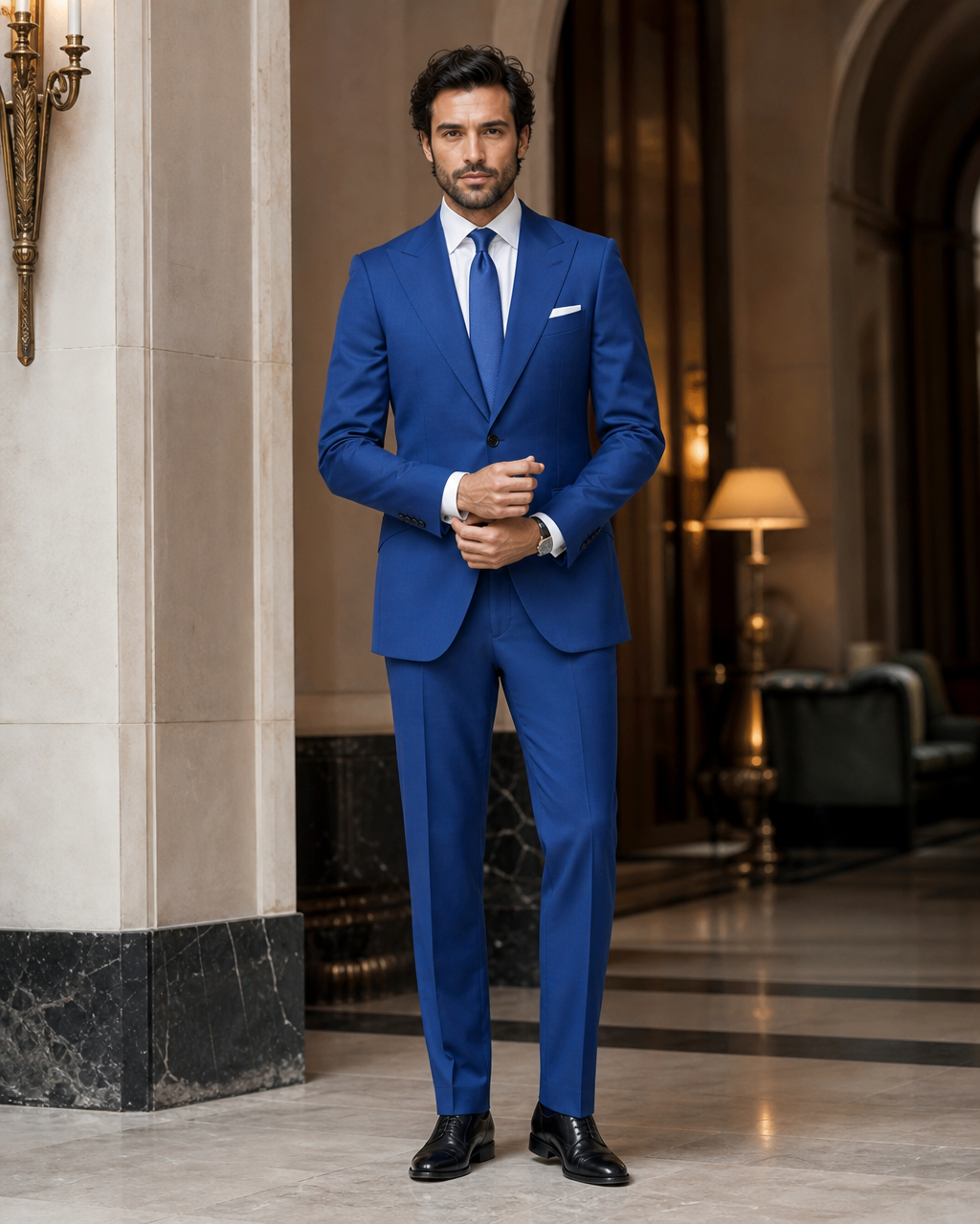 Royal Blue Cotton Summer Suit - Custom Made to Measure front view