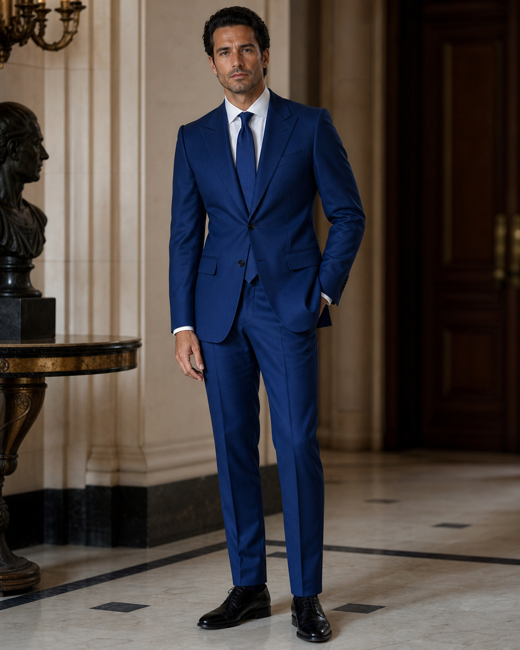 Royal Blue Cotton Summer Suit - Custom Made to Measure side back view