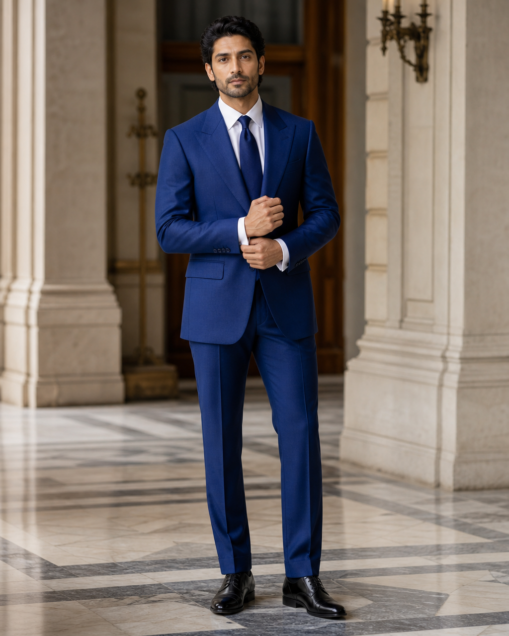 Royal Blue Flannel Winter Suit - Custom Made to Measure front view