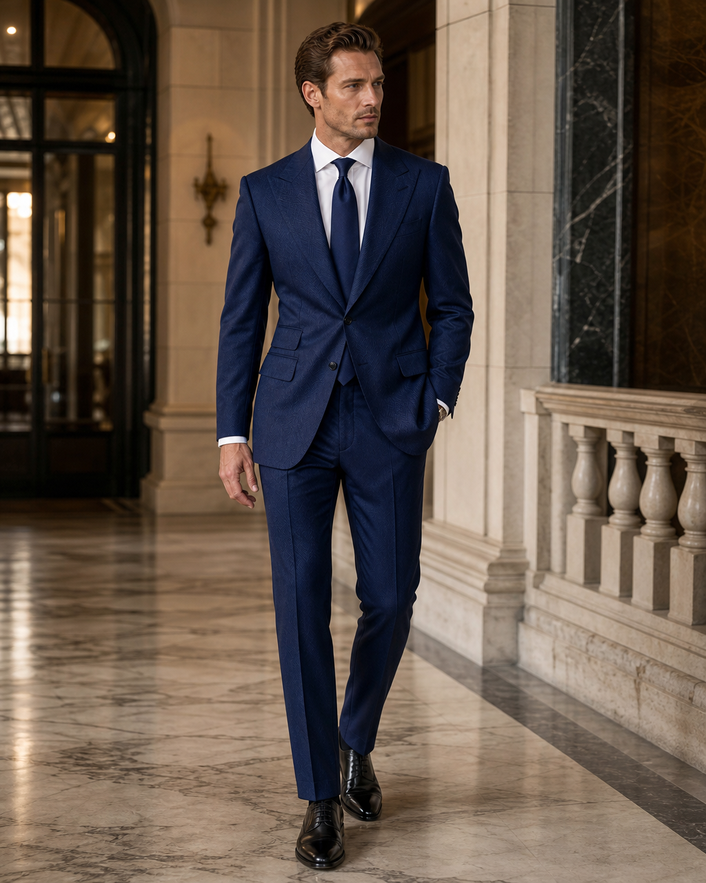 Royal Blue Herringbone Winter Suit - Custom Made to Measure side back view