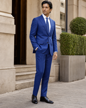 Royal Blue Linen Peak Lapel Suit — Custom Made to Measure — 3