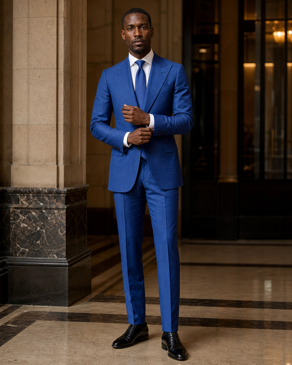 Royal Blue Linen Summer Suit - Custom Made to Measure front view