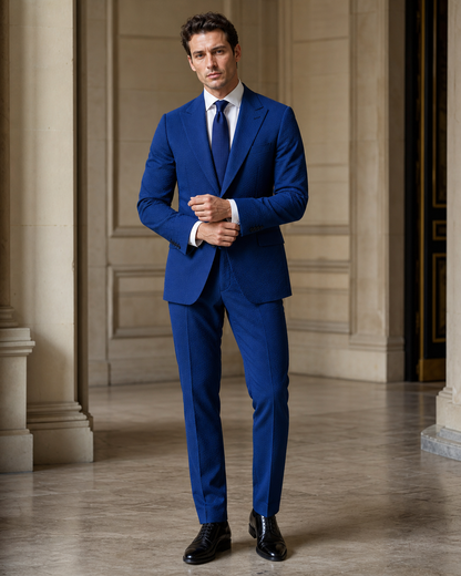 Royal Blue Seersucker Beach Wedding Suit - Custom Made to Measure front view